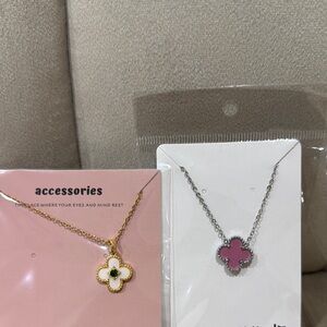 Gold and Silver Clover Pendant Necklace Set